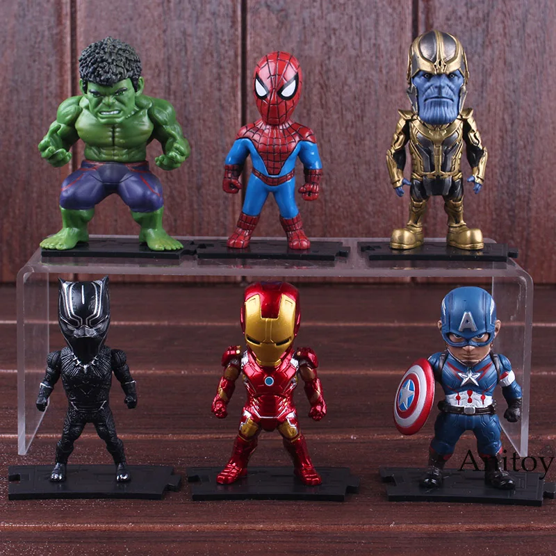 Мстители Железный человек Капитан Америка», «Человек-паук», «Халк», «черный пантера танос ПВХ Фигурки игрушки 6 шт./компл