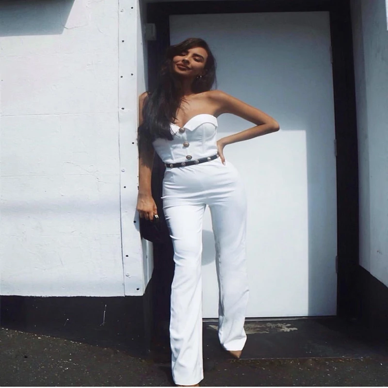 

free shipping 2019 Fashion Summer Celebrity Party Women Straight Sexy Strapless Sleeveless Runway Club Jumpsuits