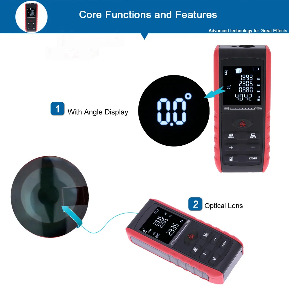 40/60/ 80/100M High precision Laser rangefinder Handheld laser Distance Meter Range Finder Area Volume Measure +Angle Indication 40/60/ 80/100M High precision Laser rangefinder Handheld laser Distance Meter Range Finder Area Volume Measure +Angle Indication