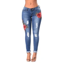 Ripped hole brand Jeans Women High Waist skinny pencil Denim Pants Elastic Stretch embroidery sexy Jeans women high street wear Ripped hole brand Jeans Women High Waist skinny pencil Denim Pants Elastic Stretch embroidery sexy Jeans women high street wear