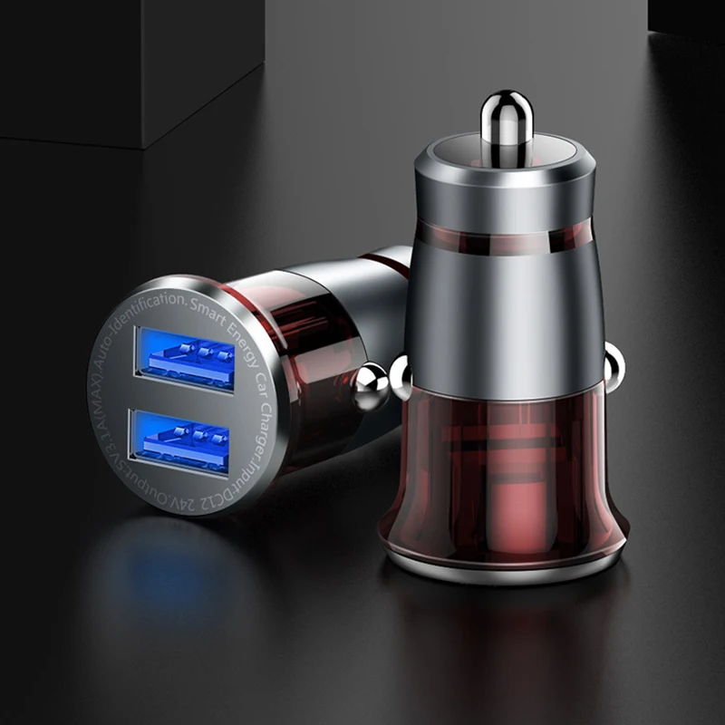 

2018 Dual USB Car Charger Car Cigarette Lighter Charger Universal USB Car-Charger Aluminum Alloy 5V 3.1A Mini Smart Fast Charger