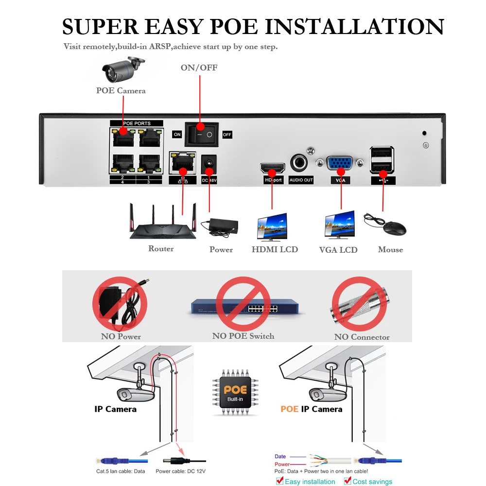  AZISHN H.265 5MP POE NVR CCTV Security System 5.0MP Audio Record IP Camera metal 6IR P2P Onvif Outd - 33037372429