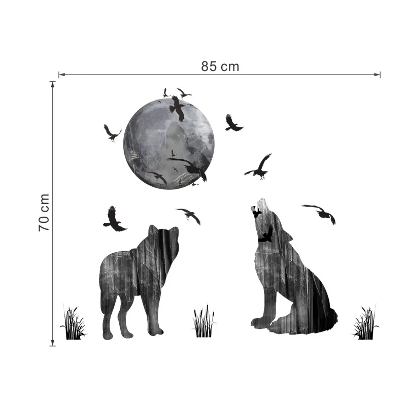 Лес Луна волк наклейки на стену ПВХ материал лес птицы Сделай Сам настенный постер в виде животных для детской комнаты украшение Фреска Искусство