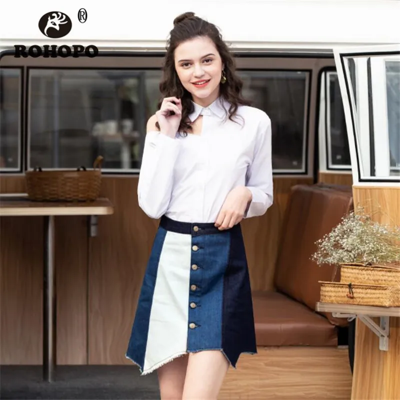 

Original Design Women Denim Skirt Summer Irregular Length A Line Mini Denim Skirts Chic Female Patchwork Denim Mini Skirt 2019