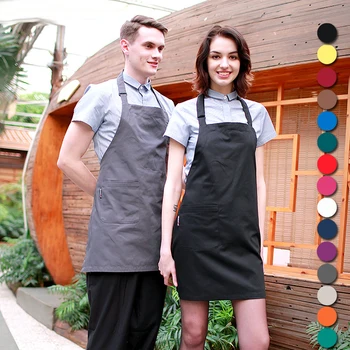 

Women Men Apron Korean Waiter Aprons With Pockets Restaurant Kitchen Cooking Shop Art Work Apron Custom Print Logo