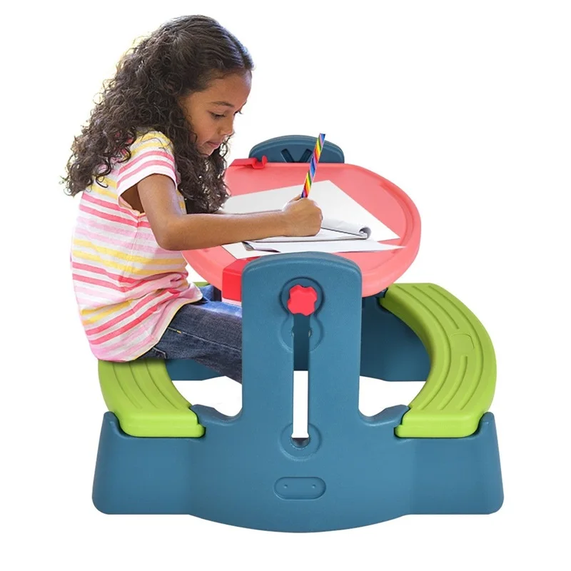 

Plastic Height Adjustable 2-in-1 Children Drawing Table Chair Set Multi-function and Durable Drawing Table Colorful Look OP3233