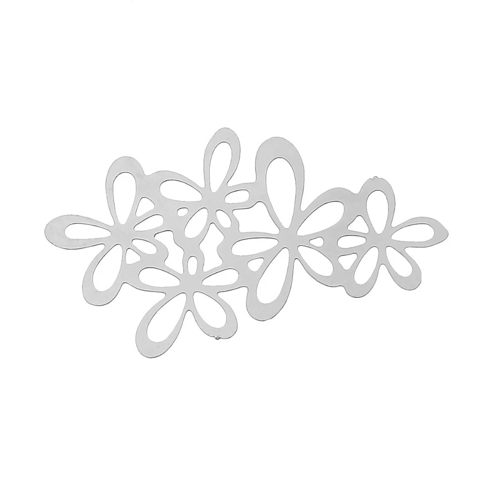 Doreenbeads филигранная нержавеющая сталь украшения ювелирных изделий Элегантный цветок Серебряный тон 34x20 мм, 2 шт