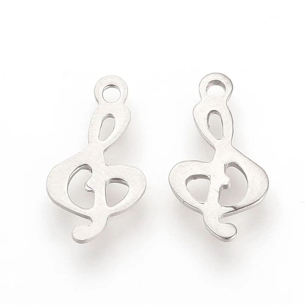 100pcs 304 Stainless Steel Pendants Musical Sign Necklace Bracelet Making Jewelry of Findings Silver Color 15x8x1mm | Украшения и