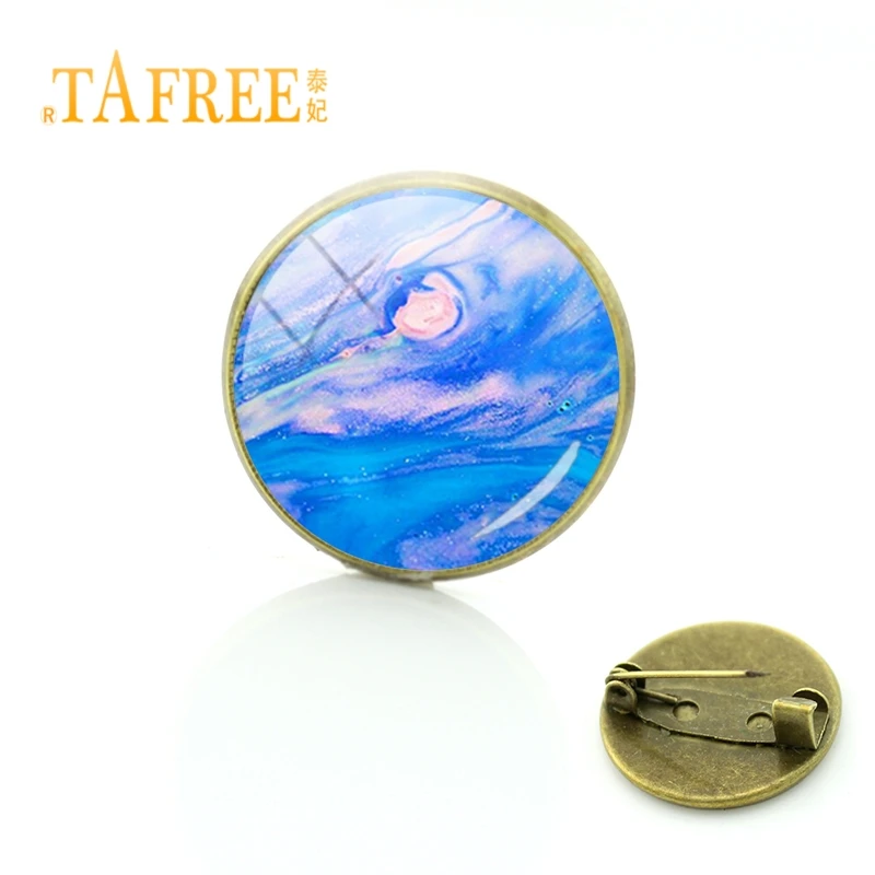 

TAFREE Fashion Charm Brooches Universe Pins Glass Cabochon Dome Dreamlike Starry Night Star Women Badges Jewelry ZY199