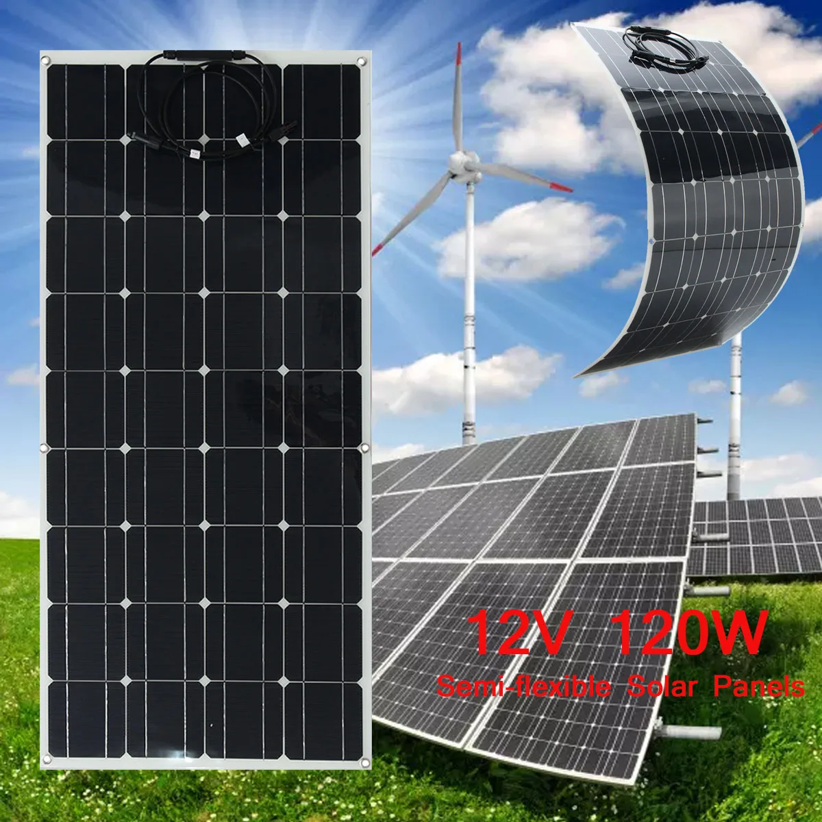 

120W 12V Solar Panel Charger Flexible Monocrystalline Solar Cells Module Kit 12V Car Battery Charger For Outdoor Camping