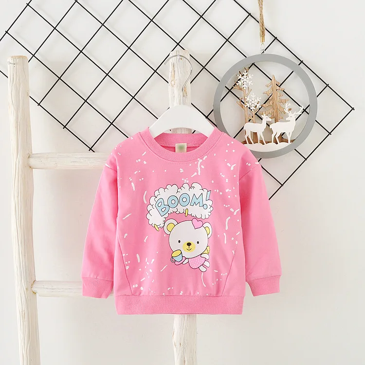 Audel/хлопковая футболка с длинными рукавами для маленьких мальчиков и девочек; весенне-Осенняя детская одежда с круглым вырезом и принтом с героями мультфильмов; G199 - Цвет: rosered bear