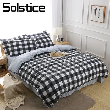 

Solstice Home Textile White Black Plaid Duvet Cover Pillow Case Sheet Kid Adult Boy/Girl Bedding Linens Set King Twin Bedclothes