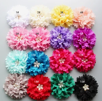 

2019 new candy clor Chiffon Flower with pearl center for Headband kids diy fabric flower girl Hair Accessories 30ps/lot
