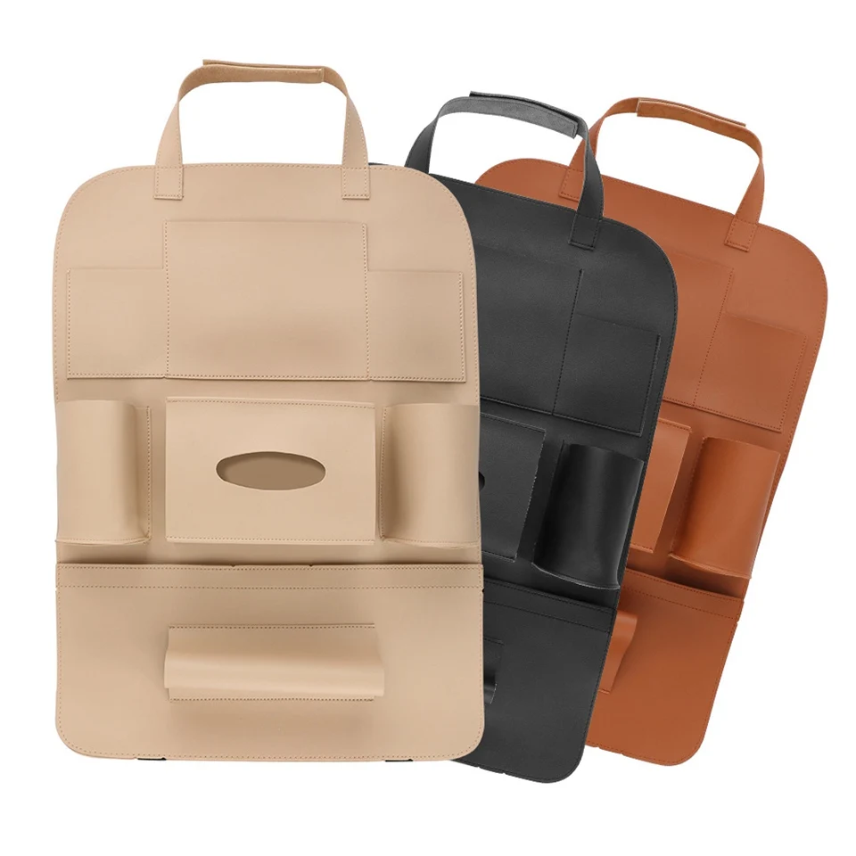 

Multi-functional PU Leather Car Back Seat Storage Bag Phone Cup Tissue Holder Organizer KVM-3
