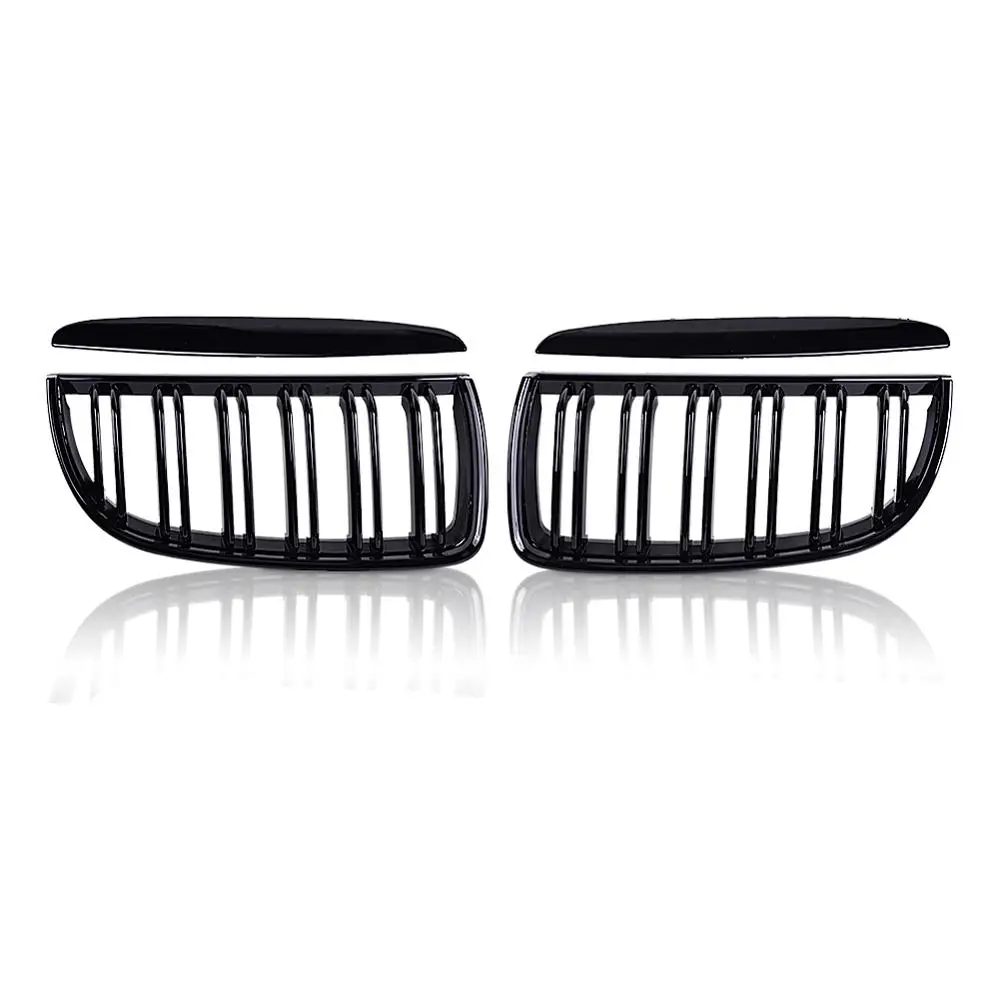 runmade for BMW 2005 2006 2007 2008 E90 3-Series Pre-Facelift Front Bumper Kidney Grille Grill Glossy Black Pair Single Line