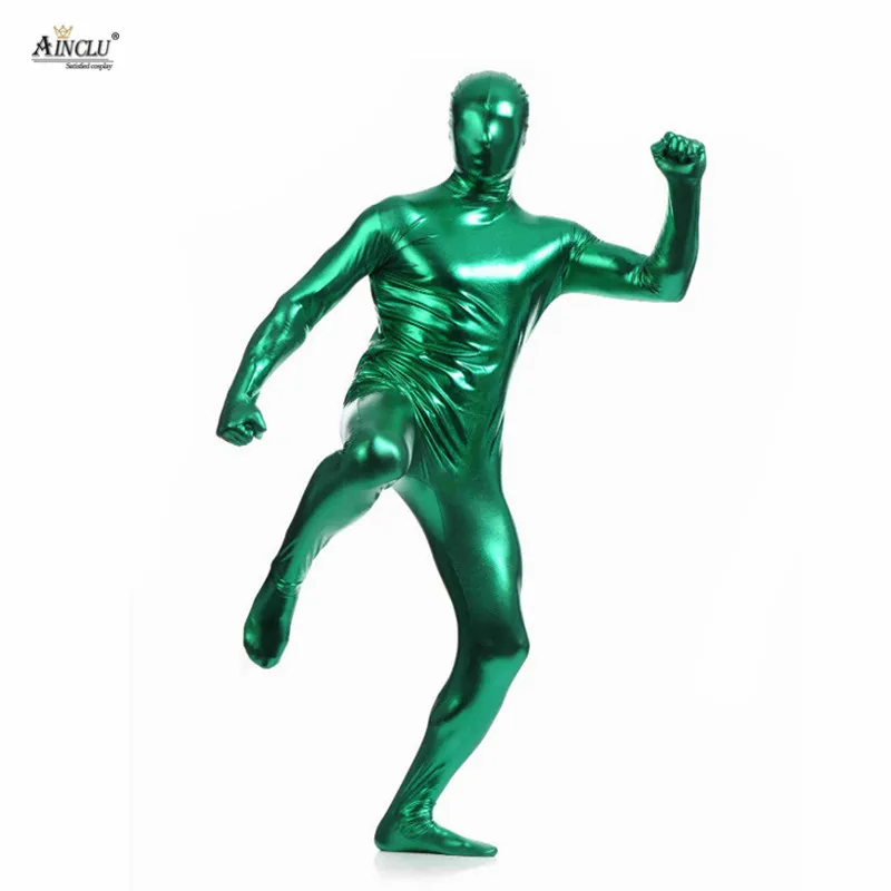 Зеленое металлическое боди Ainclu Zentai для хеллоуина блестящее платье из спандекса с