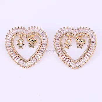 

5Pcs Fashion copper micro pave CZ Crystal hollow heart shape pendants for women Jewelry