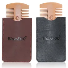 Двойная сторона груша дерево борода расческа+ из искусственной кожи Сумка антистатик для ухода за бородой Портативный стильных волос, расческа для Для мужчин