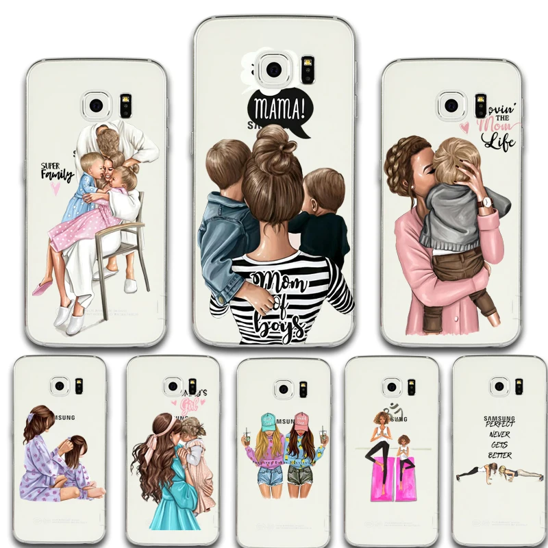 

DIFFRBEAUTY Phone Case for Samsung Galaxy S6 S7 Edge S8 S9 Plus Mom Baby Brown Hair Girl Phone Cover for Samsung Galaxy S8 Plus