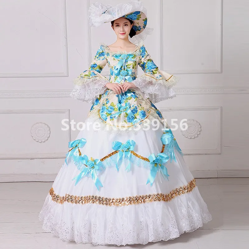 18th Century Marie Antoinette Kleid Blau Floral Kostum Maskerade Kleid Theater Kleidung Marie Antoinette Dress 18th Centurydress Blue Aliexpress