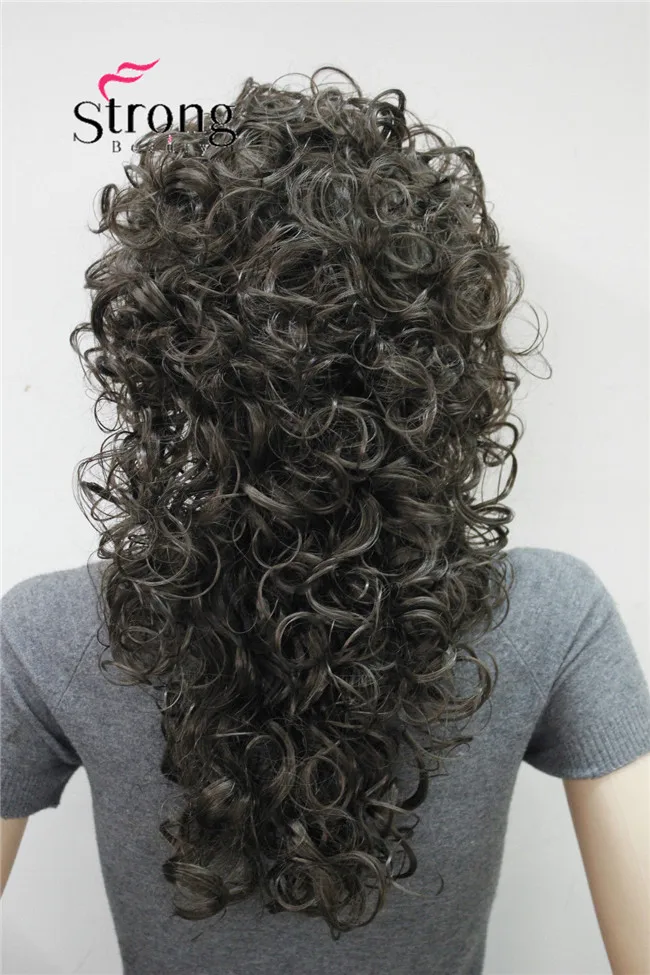 E-ROX+5 6# Fashion women's full wigs Dark Chocolate loose curly 60cm long synthetic wig 6#(4)