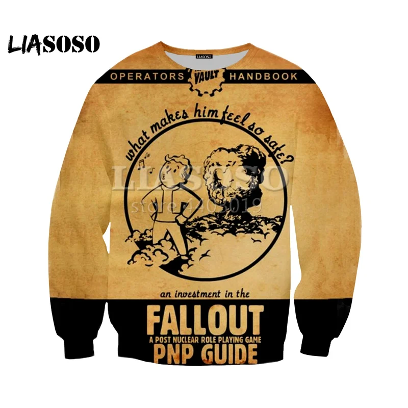 

LIASOSO 2018 Summer New 3D color printing Fallout 4 Game Character Top clothes, men's and women's Sweatshirts clothing SE1081