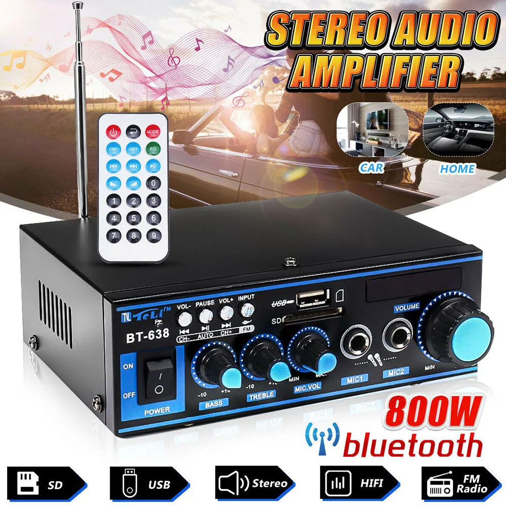 Автомобильный усилитель FM Bluetooth цифровой стерео с пультом дистанционного