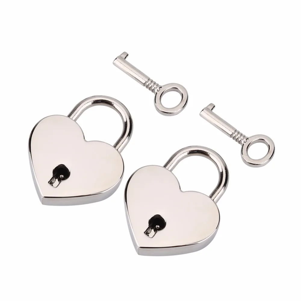 

WALFRONT 2 sets Zinc Meta Heart-shaped Padlock Wtih Key Metal Lock for Luggage Diary Book Jewelry Box