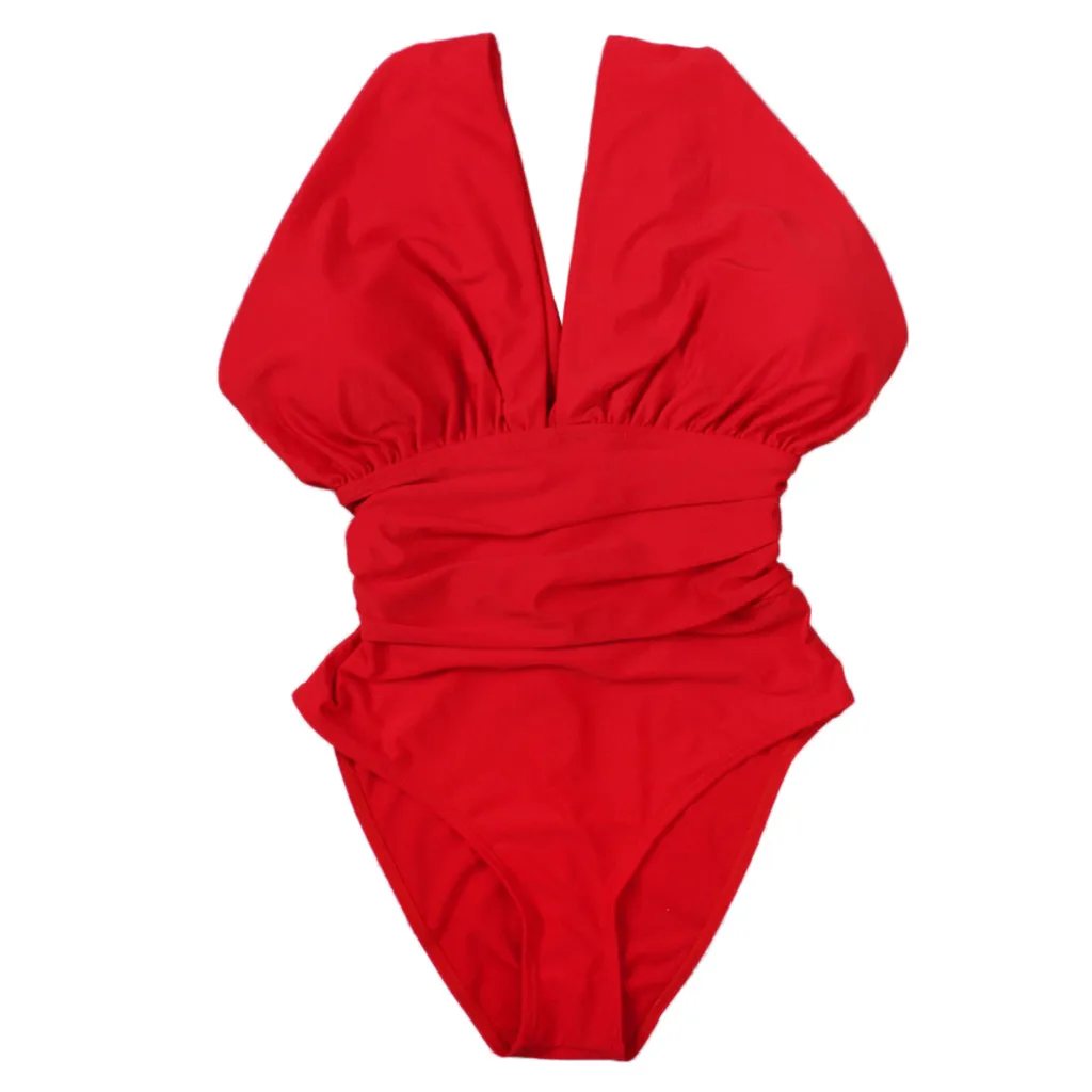 

Sexy Women's Solid Fringes Bodycon Swimwear One Piece Swimsuit Solid V Neck Monokini Push Up Padded Bathing Suit N30