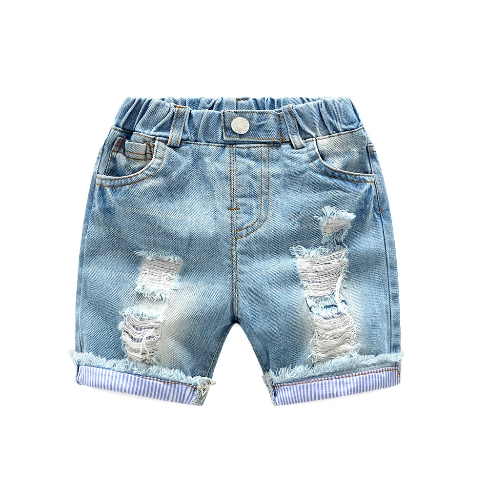 Criança do bebê menino jeans shorts moda rasgado buraco denim calças