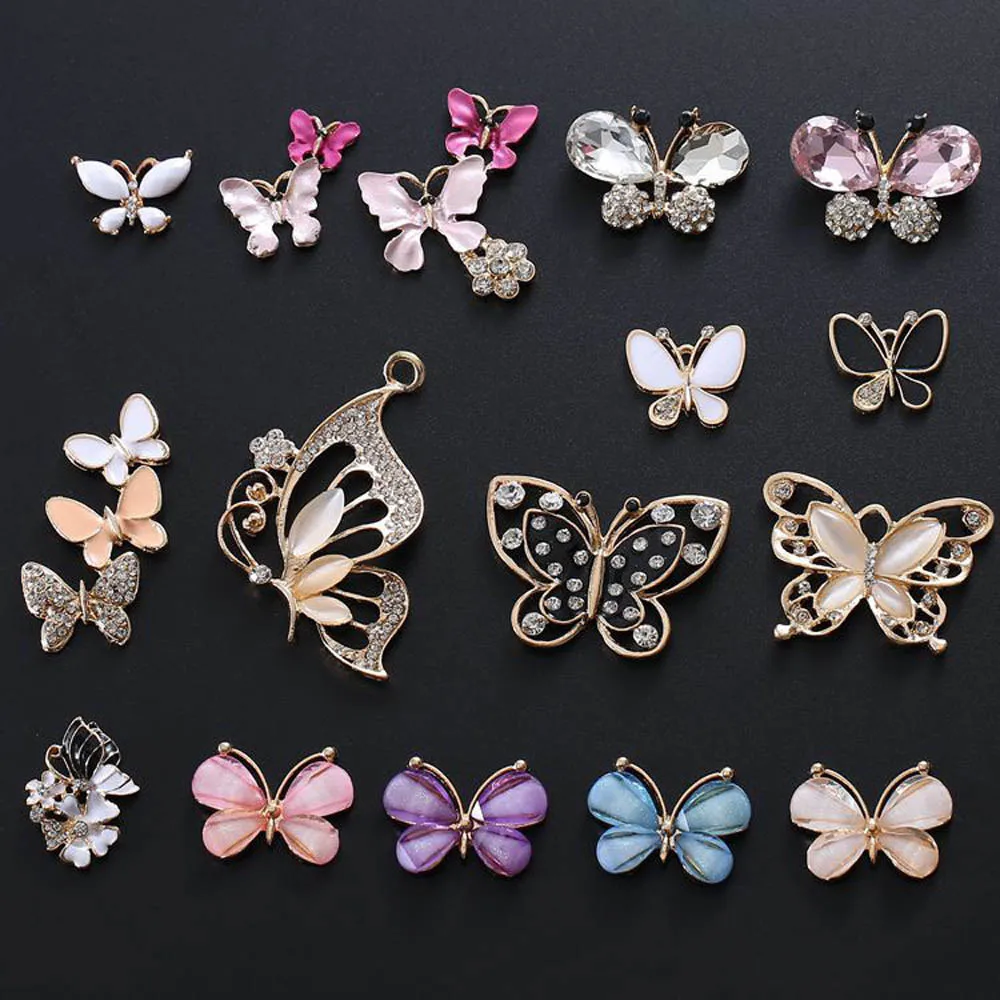 

5 pcs/lot Butterfly Rhinestone Buttons For Girl Hair Wedding Invitation Card Crystal Sewing Dress Crafts Jewelry Accessories