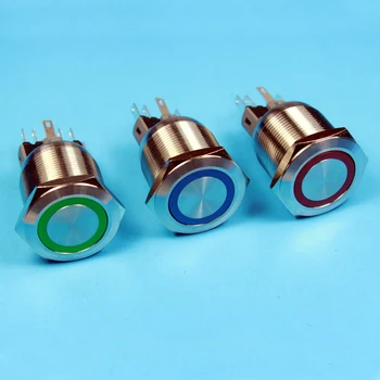 

25mm 12V 24V 220V Blue Ring Led Light Momentary Push Button Switch