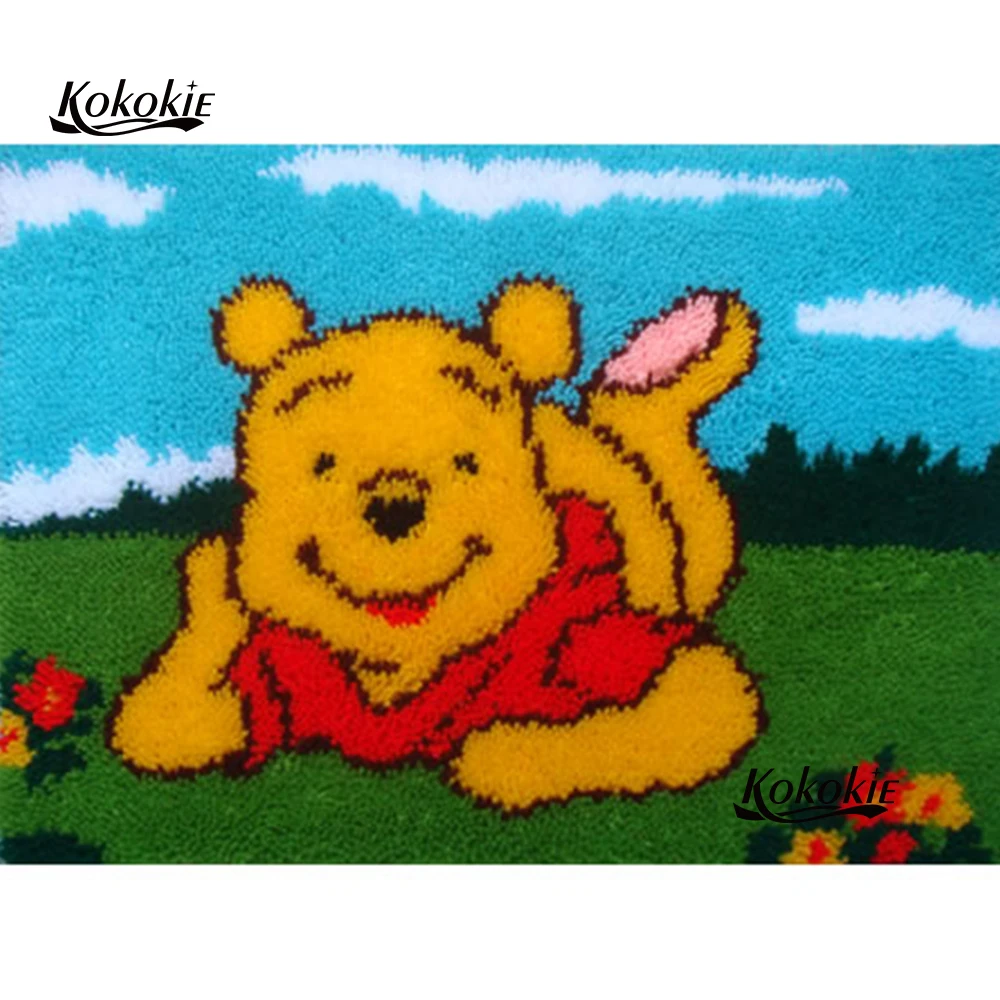 

cartoon decor for home diy tapijt latch hook rug canvas bear printing 3d mat vloerklee foamiran for needleworksets knooppakket