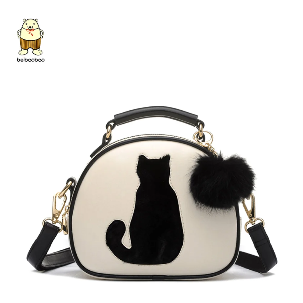 

2020 Women Shoulder Bags Crossbody Bag For Women Handbag PU Leather Full Moon Candy Color Cute Cat With Fur Ball
