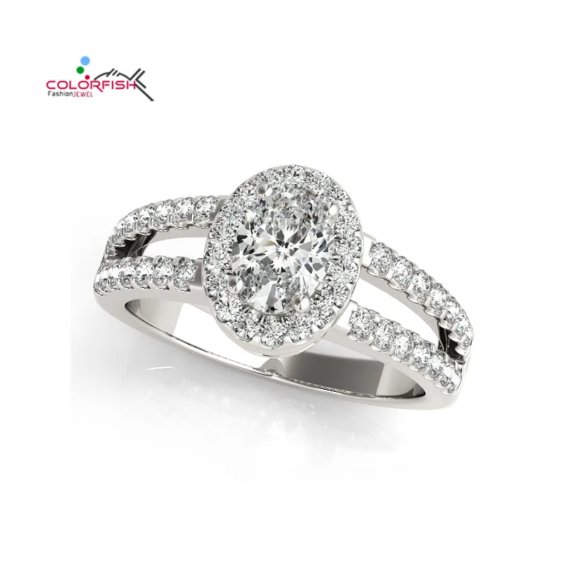 

COLORFISH Micro Pave Split Shank Sona Engagement Ring Oval Cut 3 Carat Rose Yellow Gold Color 925 Sterling Silver Wedding Ring