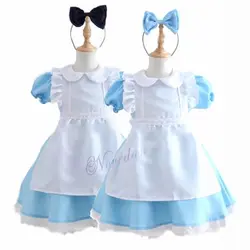 Хэллоуин дети обувь для девочек аниме Алиса в стране чудес голубовечерние праздничное платье Алиса мечта Ребенка Сисси горничная Лолита
