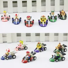 6 pçs/set Super Mario Bros Carro Kart Pull Back Carros Karts Mario Luigi Yoshi Koopa PVC Figuras Brinquedos Dolls Clássico brinquedo Frete Grátis