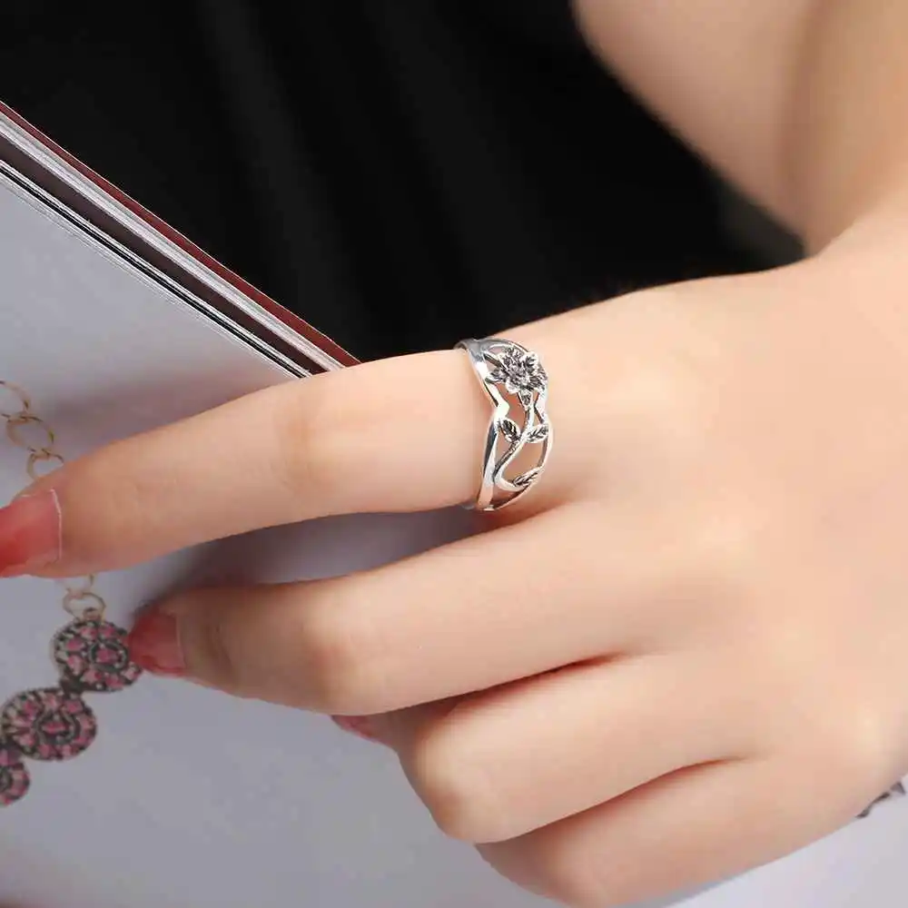Кольцо из стерлингового серебра 925 с 9 мм с цветочным узором и рисунком в виде листьев, хорошее ювелирное изделие, S925 Серебряные кольца для Для женщин Размеры 6 7 8 женское кольцо