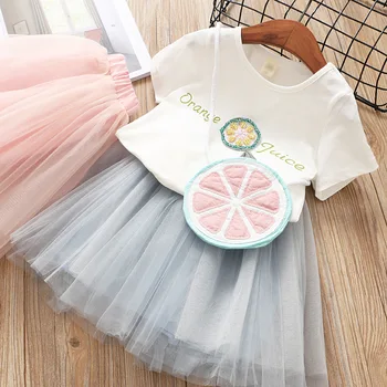 

Girls Skirt Set 2019 Summer New Cute Girl Cartoon Watermelon Short Sleeve T-shirt + Mesh Skirt Two-piece