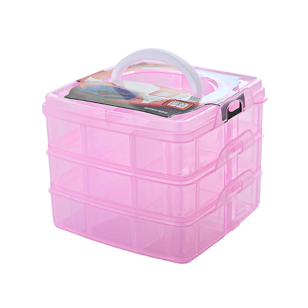 Большая коробка для хранения аксессуаров, 3 слоя, регулируемые слоты, съемные разделители для самостоятельного изготовления украшений, бусин для ногтей, Домашний Органайзер, контейнер - Цвет: Розовый