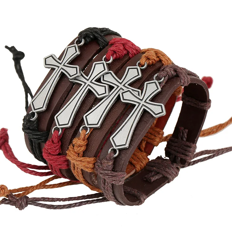 Cross Casual Vintage Punk Handnade Multicolor Rope Woven Wrap Charm Weave Leather Women Men Bracelets Female Male Gift Jewelry | Украшения