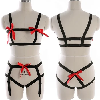 

Women Sexy Body Harness 1 Set Goth Funny Erotic Lingerie,Crop Top,Bondage Cage,Wedding Garter belt,festival clothing O0204 P0122