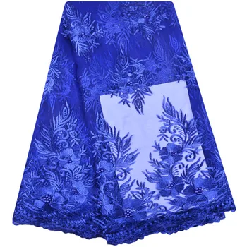 

High Quality French sapphire Lace Nigerian Lace Fabrics African Lace Fabric gauze Beads Lace With wedding A1343