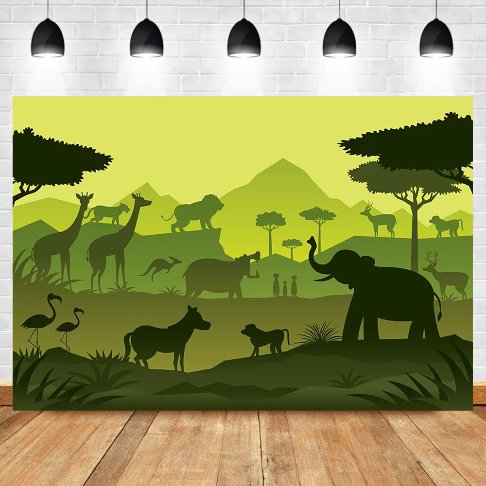 

NeoBack Jungle Safari Photography Backdrops Happy Birthday Backdrop Green Forest Animal Background Photography