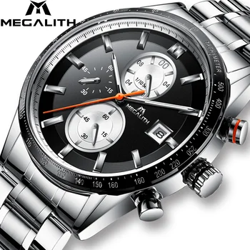 

MEGALITH Fashion Chronograp Men's Watch Analog Quartz 24 Hour Date Watches Man Waterproof Men Sport Full Steel Wrist Watch Clock