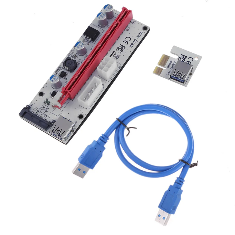 4pin molex riser , 6pin riser card, sata power supply PCI-E 1x to 16x Graphic video Card Extender Card for ETH BTC Mining miner