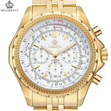 ORKINA часы Мужские кварцевые часы из нержавеющей стали чехол с белым циферблатом золотые часы Relogio Masculino