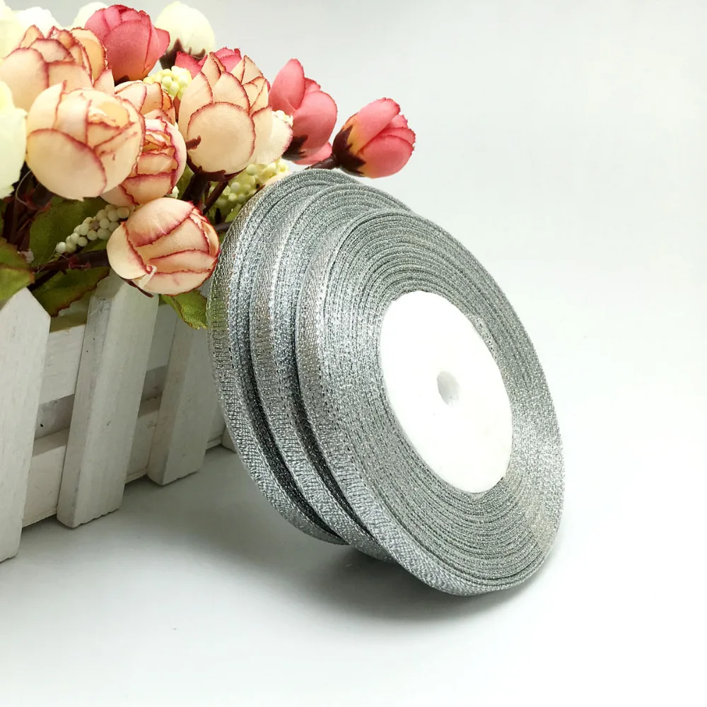 

1Roll 25Yards 1/4'' (6mm) Gold Ribbon For Gift Packing Belt Wedding Party Christmas Embellishment Ribbons Sewing Accessories