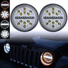 Faróis para t-oyota j-eep w-rangler d-efender com luz de circulação diurna branca sinal de volta amarelo 63w farol led 2 peças