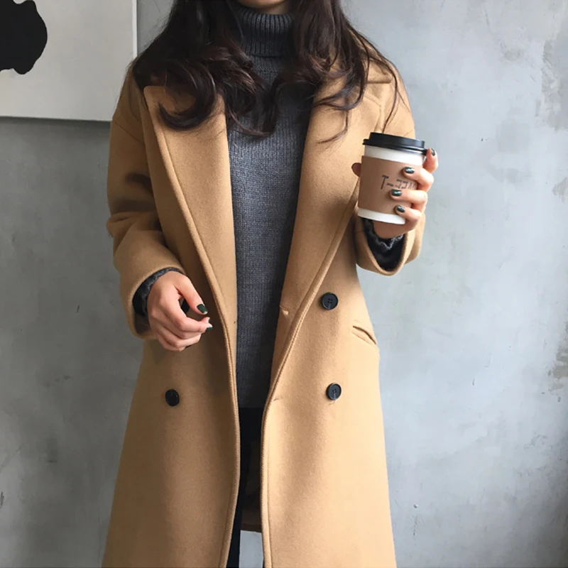 New Thin Wool Blend Coat Women Long Sleeve Turn-down Collar Outwear Jacket Casual Autumn Winter Elegant Overcoat cappotto donna
